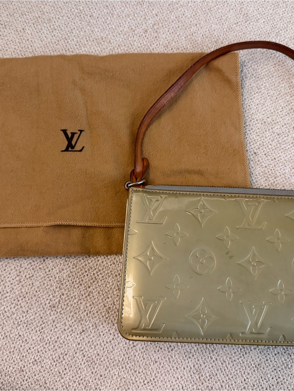Louis Vuitton Gray Patent Monogram mini bag with Brown Strap